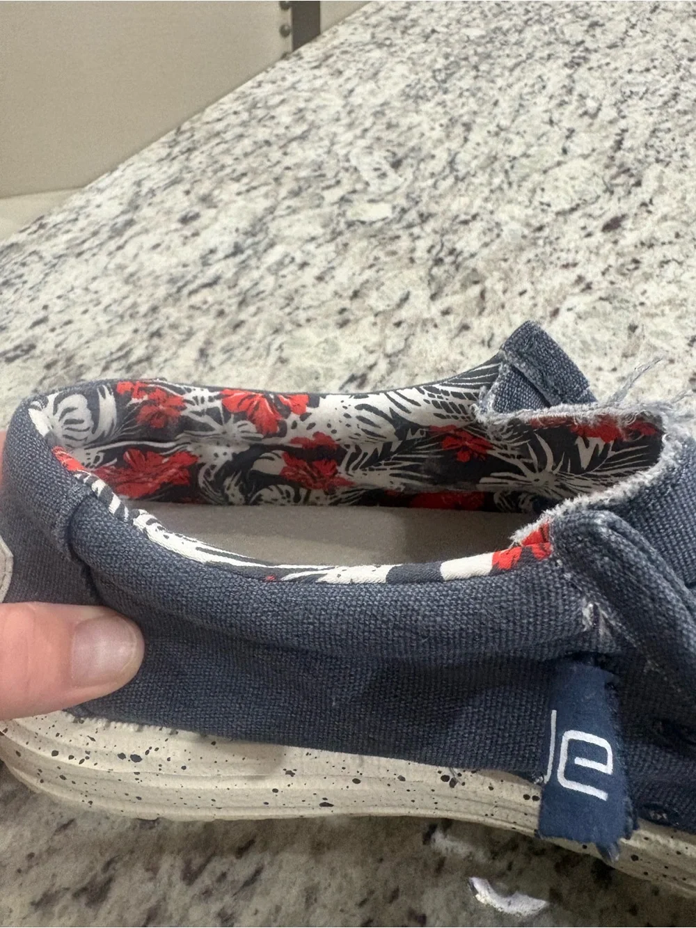 Hey Dude Men's Slip-On Loafers in Dark Gray with Floral Lining
